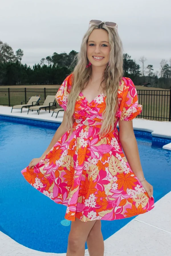 Allie Lynn's Boutique Printed Dresses<Pink/Orange Floral Printed Mini Dress