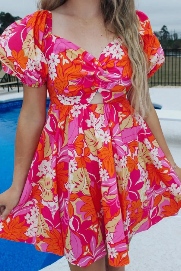 Allie Lynn's Boutique Printed Dresses<Pink/Orange Floral Printed Mini Dress