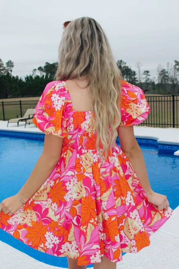 Allie Lynn's Boutique Printed Dresses<Pink/Orange Floral Printed Mini Dress