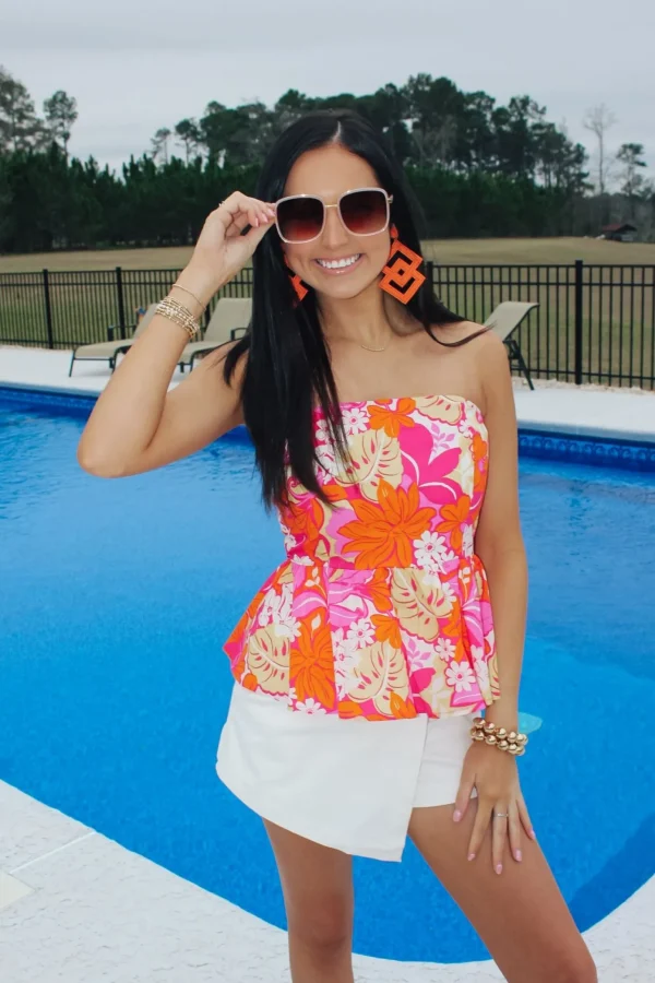 Allie Lynn's Boutique Printed Tops<Pink/Orange Floral Printed Top