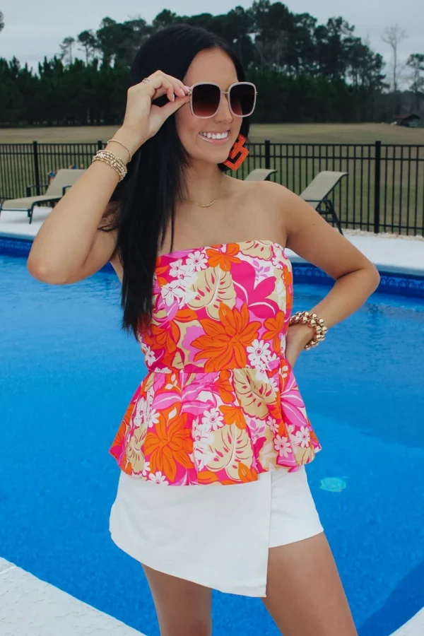 Allie Lynn's Boutique Printed Tops<Pink/Orange Floral Printed Top