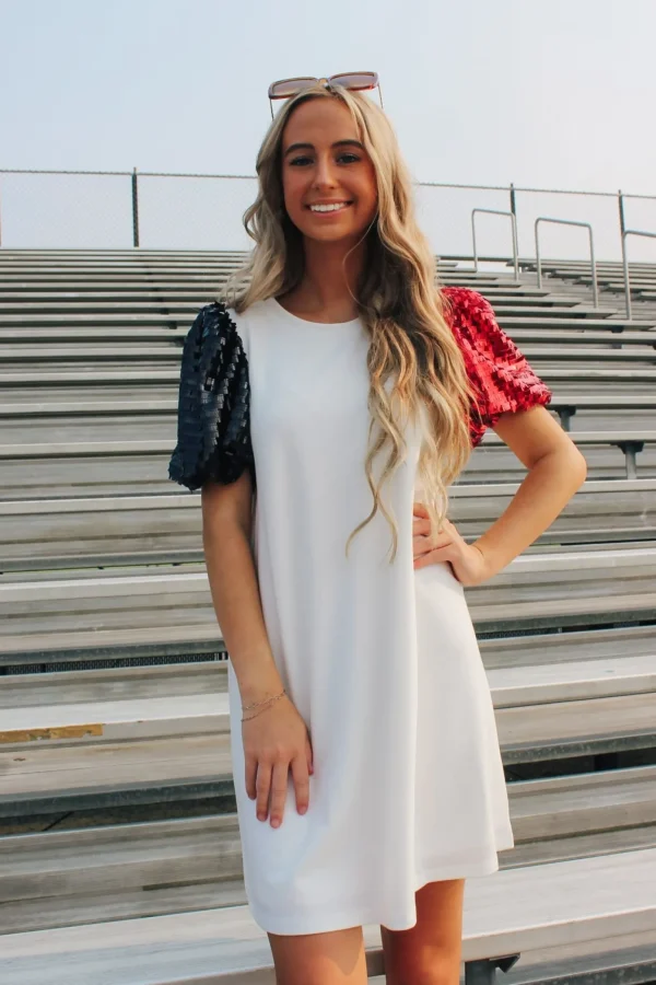 Allie Lynn's Boutique Printed Dresses<Red/Black Sequin Sleeve Dress