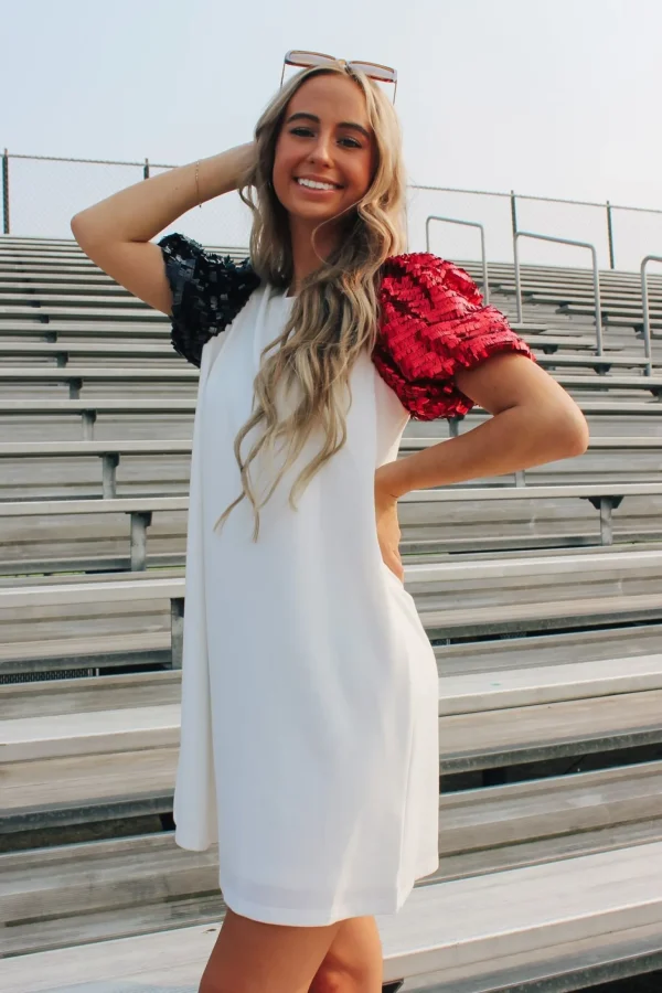 Allie Lynn's Boutique Printed Dresses<Red/Black Sequin Sleeve Dress