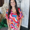 Allie Lynn's Boutique Printed Tops<Retro Swirls Cuff Sleeve Top