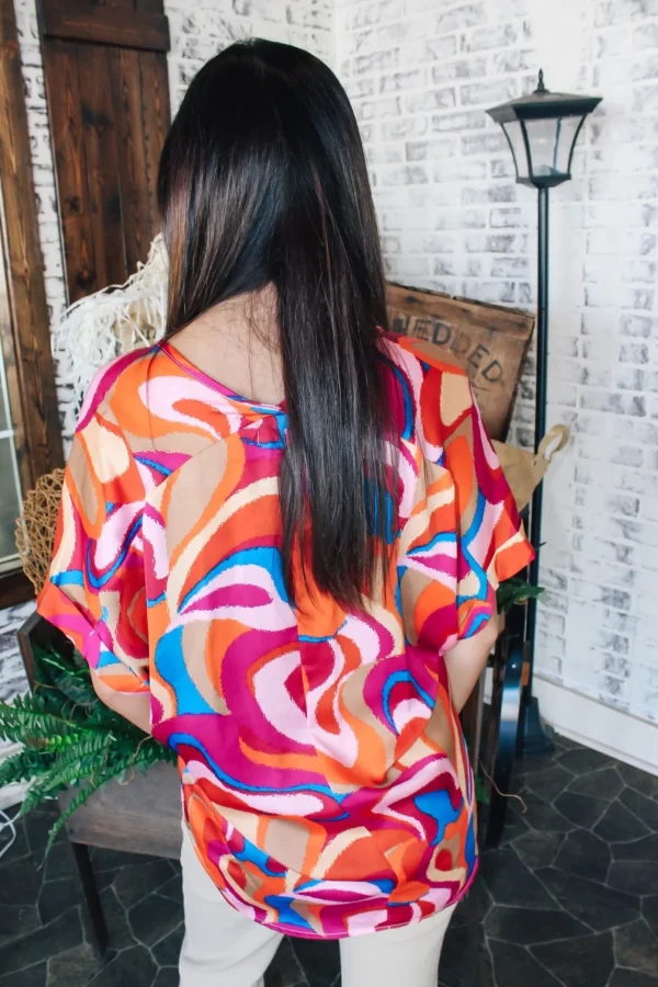 Allie Lynn's Boutique Printed Tops<Retro Swirls Cuff Sleeve Top