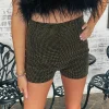 Allie Lynn's Boutique Shorts/Skirts<Rhinestone Zip Shorts "Black-Gold"