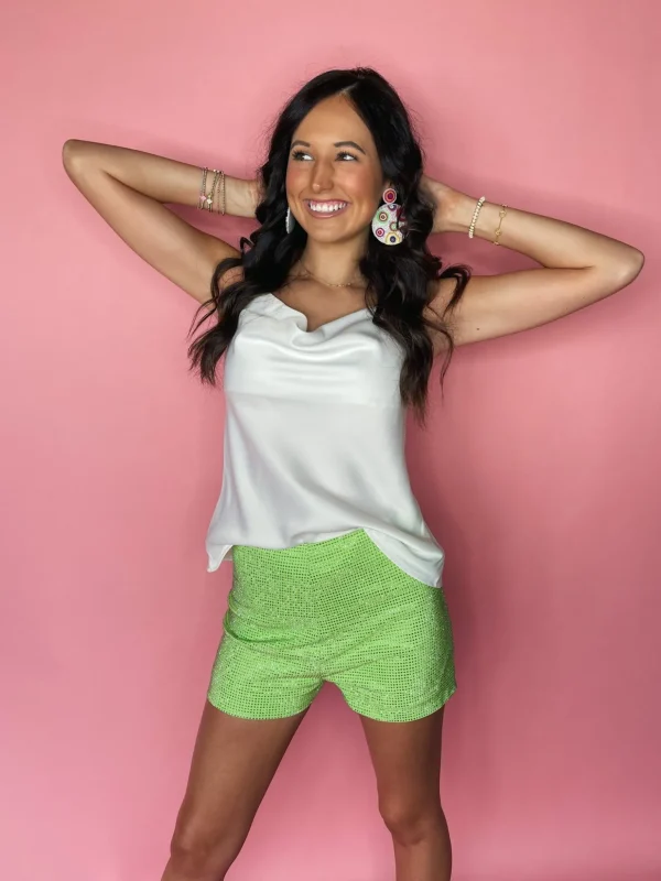 Allie Lynn's Boutique Shorts/Skirts<Rhinestone Zip Shorts "Lime"