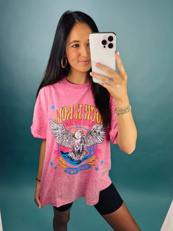 Allie Lynn's Boutique Graphic Tees<Rock N Roll World Tour Vintage Graphic Tee "Bubble Pink"