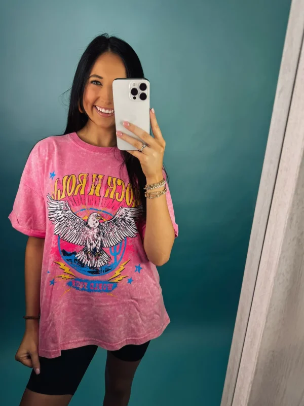 Allie Lynn's Boutique Graphic Tees<Rock N Roll World Tour Vintage Graphic Tee "Bubble Pink"