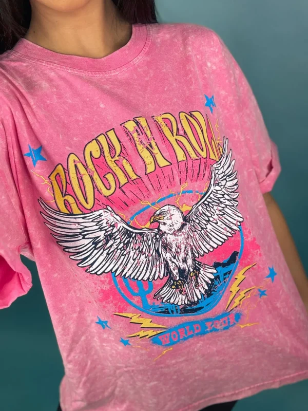 Allie Lynn's Boutique Graphic Tees<Rock N Roll World Tour Vintage Graphic Tee "Bubble Pink"