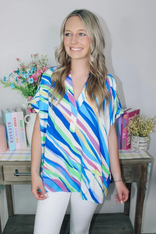 Allie Lynn's Boutique Printed Tops<Royal Blue Abstract Top