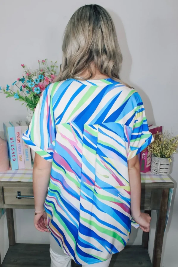 Allie Lynn's Boutique Printed Tops<Royal Blue Abstract Top