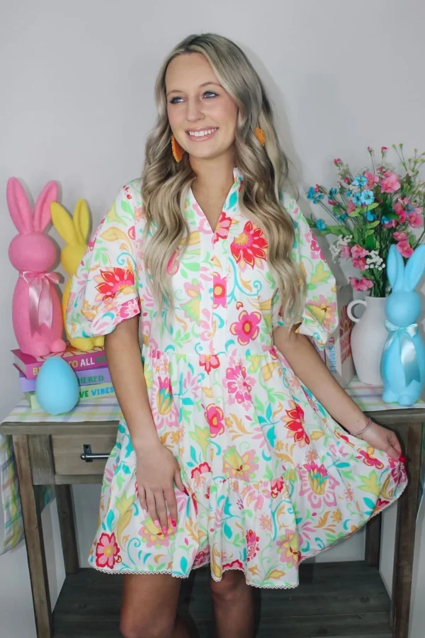 Allie Lynn's Boutique Printed Dresses<Scallop Lace Trim Poplin Dress