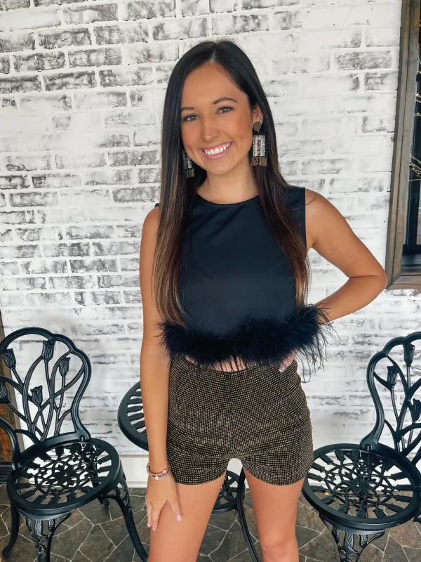 Allie Lynn's Boutique Solid Tops<Sleeveless Feather Top "Black"