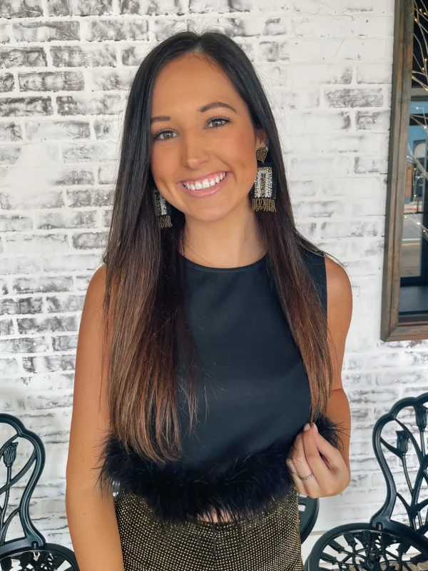 Allie Lynn's Boutique Solid Tops<Sleeveless Feather Top "Black"