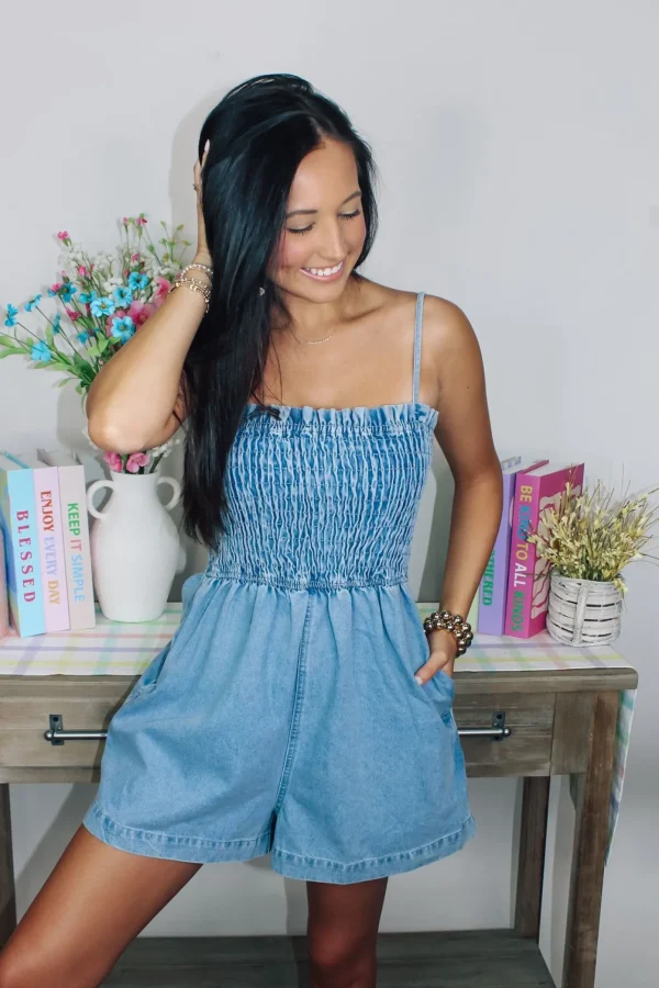 Allie Lynn's Boutique Rompers/Sets<Smocked Denim Romper