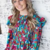 Allie Lynn's Boutique Printed Tops<Smocked Kelly Green Floral Top