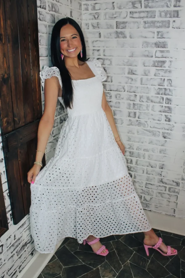 Allie Lynn's Boutique Solid Dresses<Spring Fling Midi Dress "White"