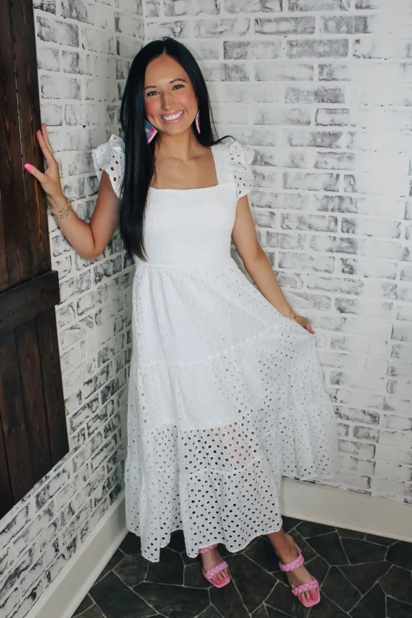 Allie Lynn's Boutique Solid Dresses<Spring Fling Midi Dress "White"