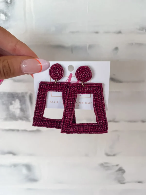 Allie Lynn's Boutique Jewelry<Square Color Pop Earrings "Maroon"