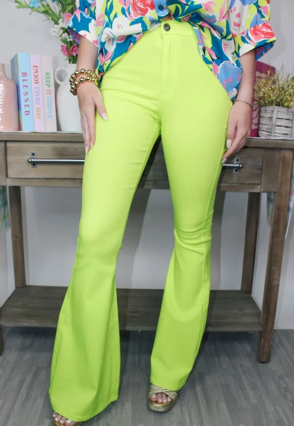 Allie Lynn's Boutique Pants<Stretch Bell Bottoms "Neon Yellow"