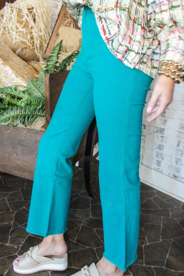 Allie Lynn's Boutique Pants<Stretchy Wide Leg Pants "Teal Green"