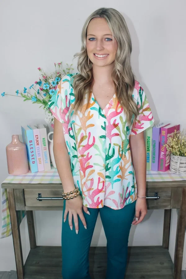 Allie Lynn's Boutique Printed Tops<Surfing Seafoam Top