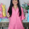 Allie Lynn's Boutique In Full Bloom<Textured Terry Collared Romper "Pink"