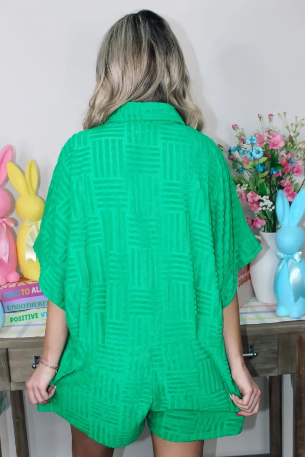 Allie Lynn's Boutique In Full Bloom<Textured Terry Collared Romper "Green"