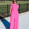 Allie Lynn's Boutique Rompers/Sets<Textured Terry Sleeveless Jumpsuit "Hot Pink"