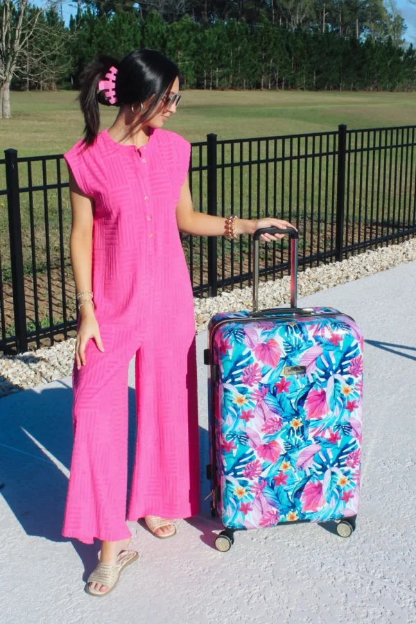 Allie Lynn's Boutique Rompers/Sets<Textured Terry Sleeveless Jumpsuit "Hot Pink"