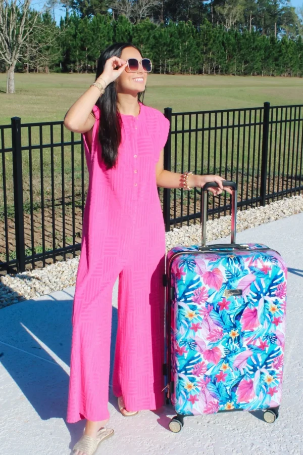 Allie Lynn's Boutique Rompers/Sets<Textured Terry Sleeveless Jumpsuit "Hot Pink"