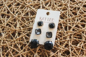 Allie Lynn's Boutique Jewelry<Three In One Earrings "Black Stud"