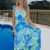 Allie Lynn's Boutique Printed Dresses<Tropical Feels Maxi Dress "Ivory Blue"