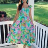 Allie Lynn's Boutique Maxi/Midi Dresses<Turquoise Fun Floral Midi Dress