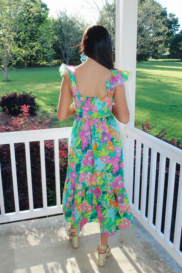 Allie Lynn's Boutique Maxi/Midi Dresses<Turquoise Fun Floral Midi Dress