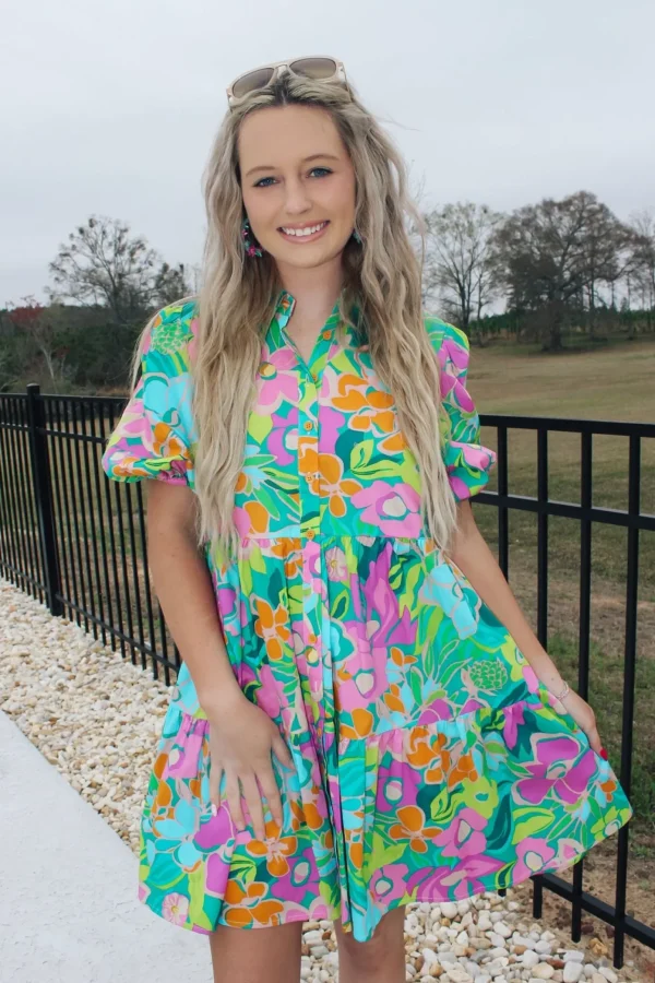 Allie Lynn's Boutique Printed Dresses<Turquoise Poplin Mini Dress