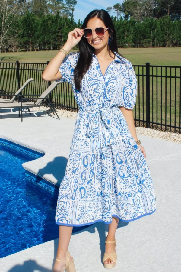 Allie Lynn's Boutique Maxi/Midi Dresses<Two Tone Paisley Collared Dress