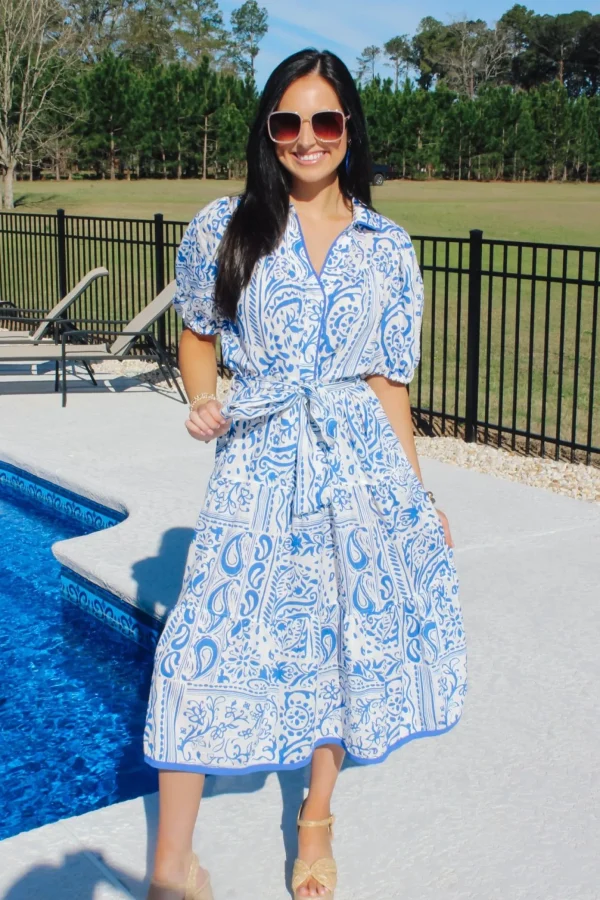 Allie Lynn's Boutique Printed Dresses<Two Tone Paisley Collared Dress