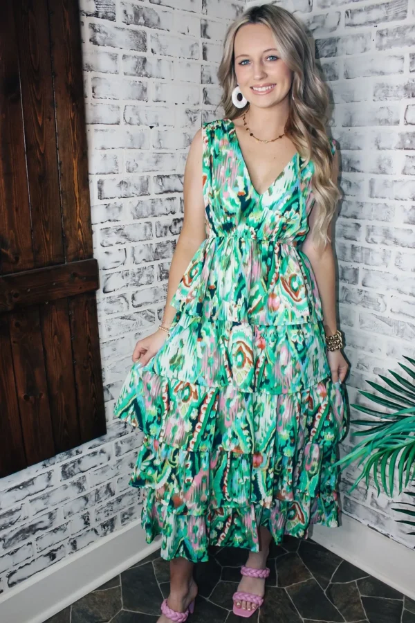 Allie Lynn's Boutique Printed Dresses<Volcano Green Maxi Dress