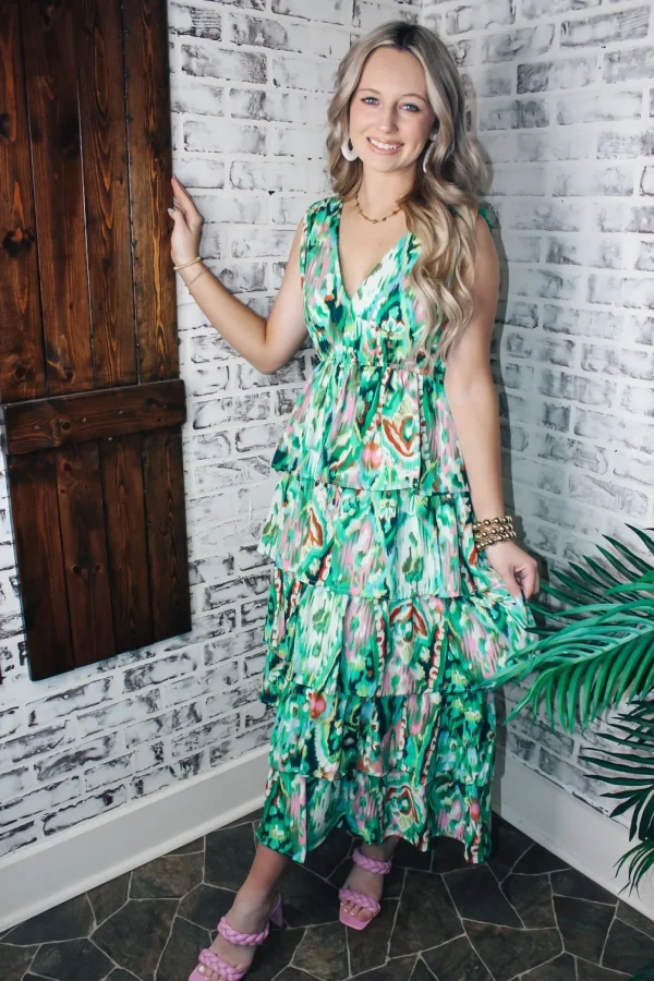 Allie Lynn's Boutique Printed Dresses<Volcano Green Maxi Dress