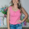 Allie Lynn's Boutique Solid Tops<Washed Casual Fitted Tank Top "Pink"