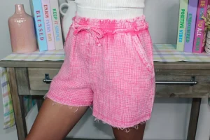 Allie Lynn's Boutique Shorts/Skirts<Washed Gauze Comfy Shorts "Fuchsia"