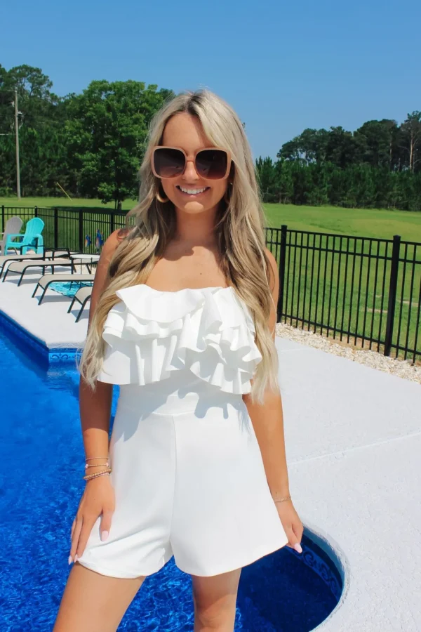 Allie Lynn's Boutique Rompers/Sets<White Ruffle Romper